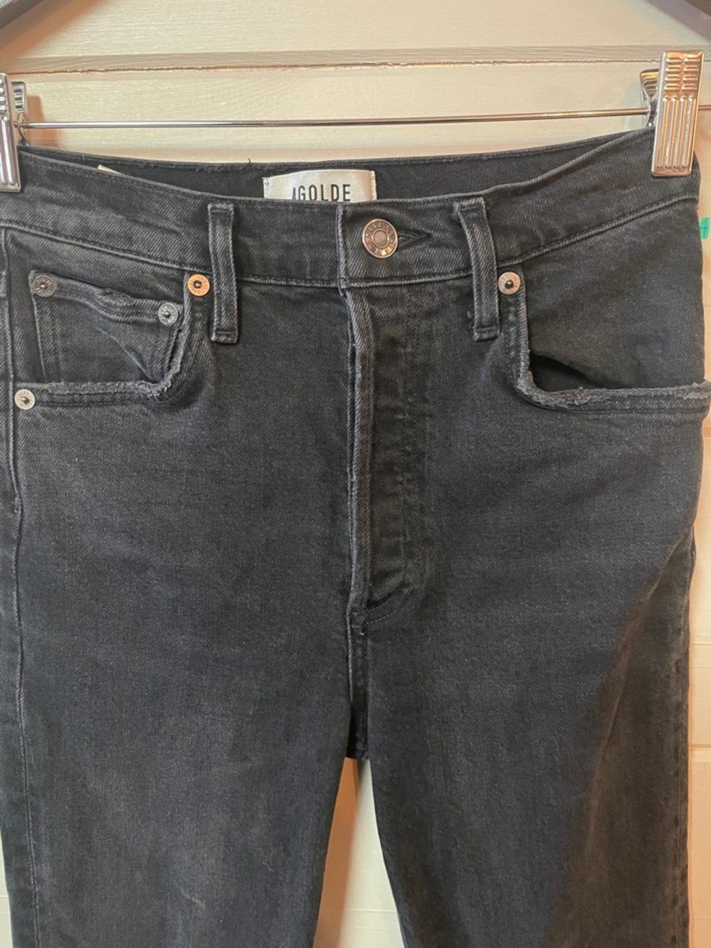 AGOLDE Riley High Rise Buttonfly Black Wash Jeans 
Size 24. - Picture 3 of 10